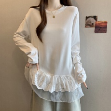 批发<b class='q'>实拍</b>/大码抓绒保暖宽松套头花边蕾丝打底<b class='q'>T</b><b class='q'>恤</b>女长袖上衣