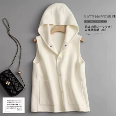 批发外贸女装出口清仓气质双面背心仿羊<b class='q'>毛呢</b>子无袖连帽马甲<b class='q'>外套女</b>