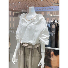 批发白色花边v领抽绳小衫衬衫女2026新款早春高级感轻奢减龄洋气上衣