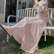 批发透气<b class='q'>棉麻</b>一片式新款系带包臀荷叶边裹裙高腰a字裙中长款半身裙女