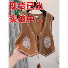 批发波西米亚民族风刺绣马甲背心女秋季新款大码胖mm旅游度假外搭上衣