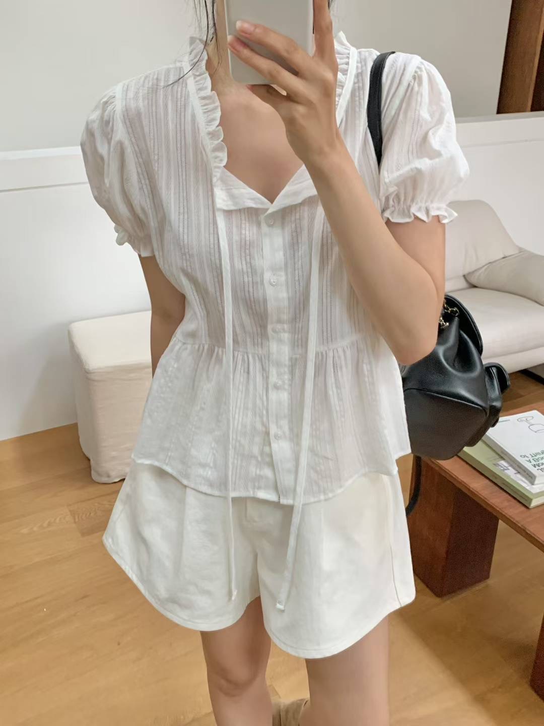 있음 선적 chic 자카드 원단 셔츠
