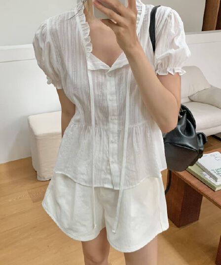 있음 선적 chic 자카드 원단 셔츠