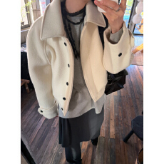 批发chic 韩版毛呢 绑带加棉保暖外套