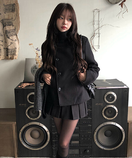 있음 선적 ins 보 주님 같은 단락 플러스 면 두꺼운 슬림해 보이는 모직 보온 재킷