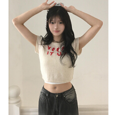 批发已出货 chic 韩版<b class='q'>手工</b>钩花针织短袖短款上衣