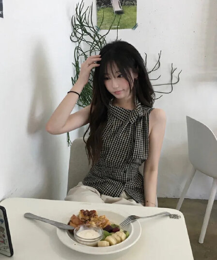 chic 한국 스타일 민소매 체크무늬 조끼