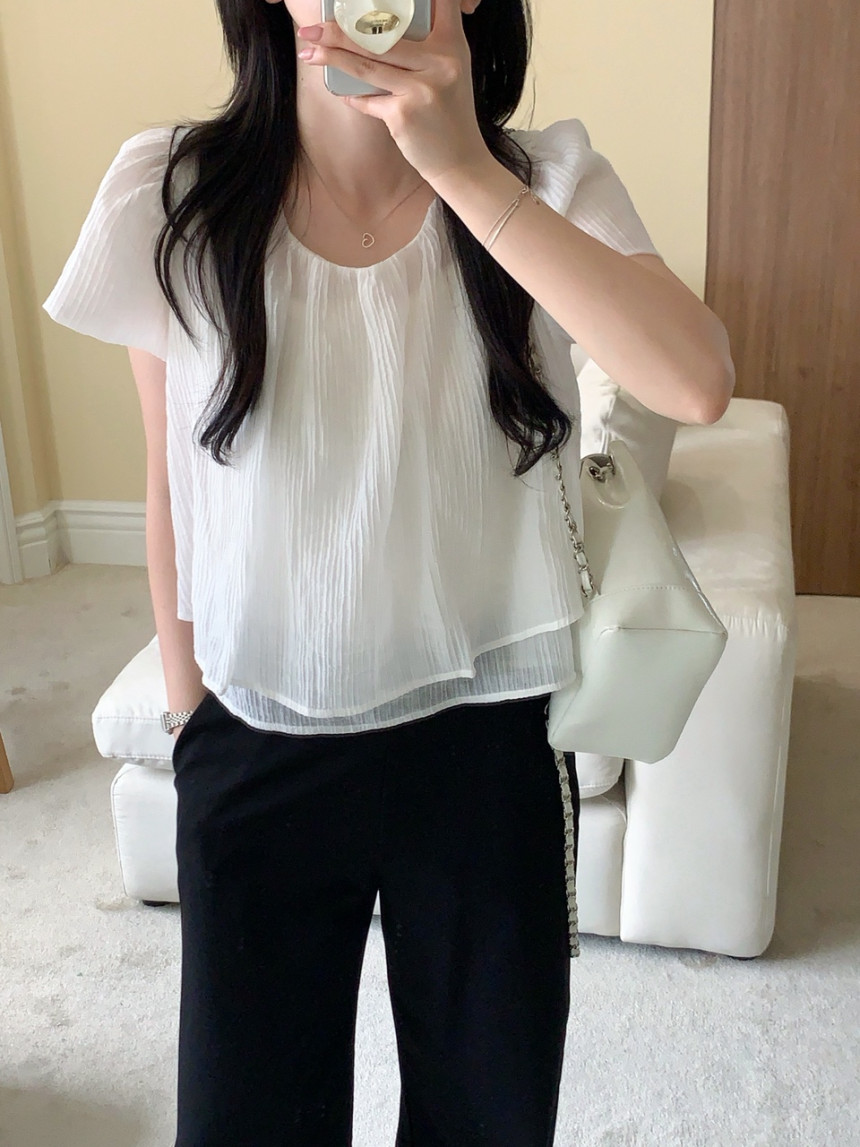 있음 선적 chic 한국 스타일 라운드 넥 페이크 레이어드 셔츠