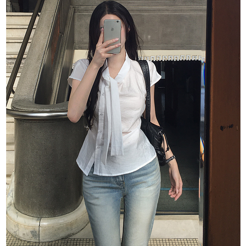 chic 한국 스타일 불규칙 반팔 셔츠
