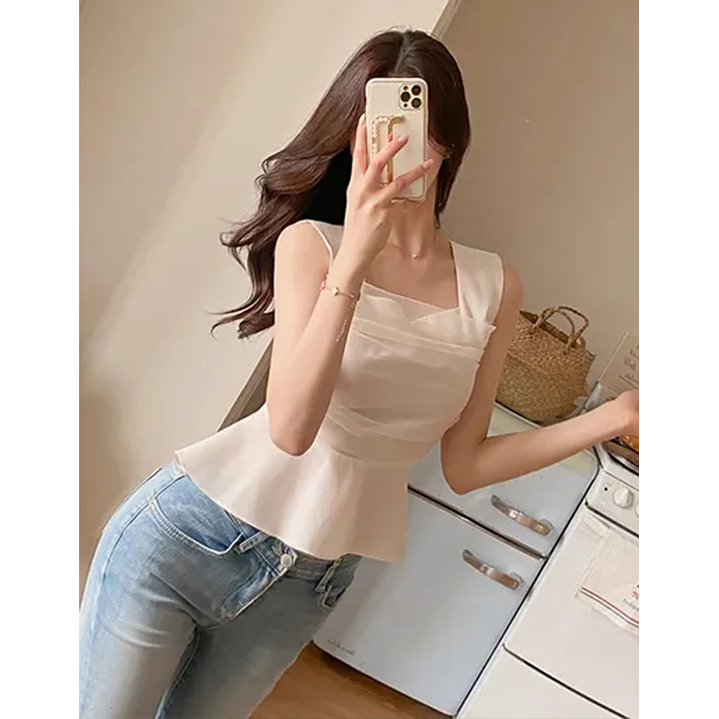 chic 한국 스타일 패치워크 망사 등 허리 레이스업 조끼