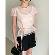 批发chic 韩版假两件拼接绑带圆领小众<b class='q'>衬衫</b>