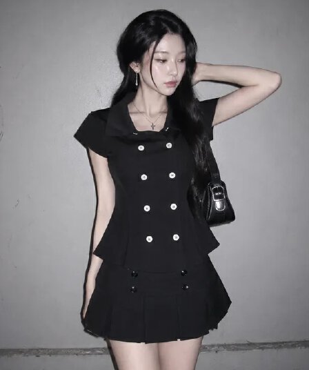 있음 선적 일본식 이중 버튼 허리 수축 슬림해 보이는 반팔 셔츠 재킷