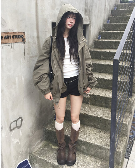 chic 한국 스타일 후드 루즈핏 재킷