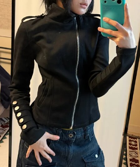 chic 한국 스타일 무거운 작업 비스듬한 문 襟 스탠드 칼라 후드티 재킷