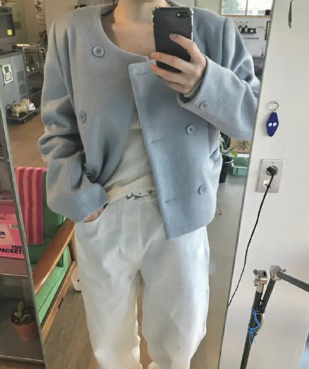 chic 한국 스타일 라운드 넥 이중 버튼 플러스 면 두꺼운 모직 외투