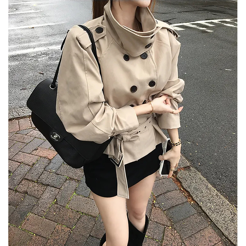 BY34405# chic韩版双排扣绑带外套 服裝批發女裝批發服飾貨源