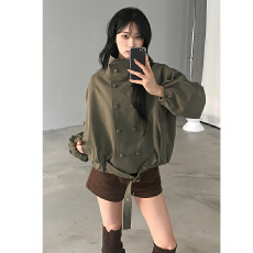 批发chic <b class='q'>韩版</b>个性双排扣别致<b class='q'>风衣外套</b>