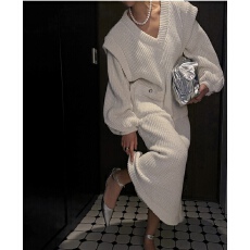 批发法式优雅<b class='q'>假两件</b>针织配帽<b class='q'>连衣裙</b>