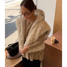 批发韩式复古连帽毛毛无袖两面穿外套<b class='q'>马甲</b>