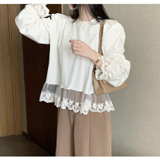 批发韩式甜美减龄花边点缀上衣衫