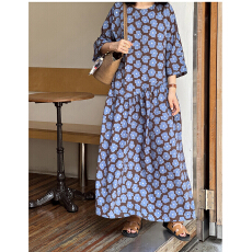 批发韩式复古花纹图案长款宽松<b class='q'>连衣裙</b>