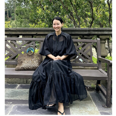 批发韩式宫廷风优雅泡泡袖长款<b class='q'>连衣</b>裙