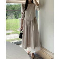 批发法式优雅花边拼接长款<b class='q'>连衣裙</b>