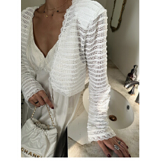 批发法式优雅微透<b class='q'>长袖</b>开衫镂空上衣衫