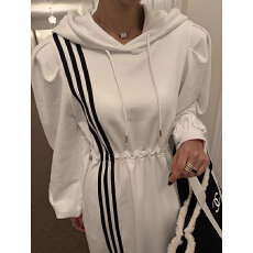 批发韩式复古连帽长款薄卫衣连衣裙