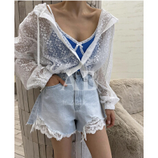 批发减龄甜美钩花连帽薄款防晒外套衫