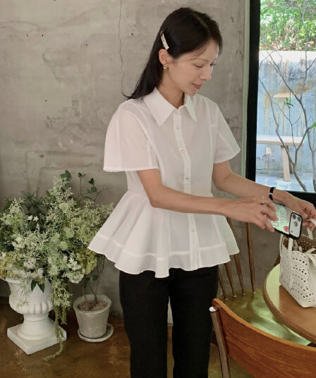 한 스타일 달콤함 연꽃 잎 다용도 셔츠