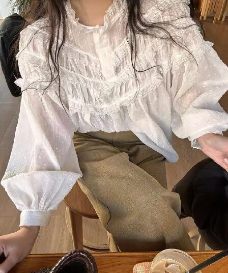 연령 감소 디자인 센스 레이스 패치워크 셔츠 셔츠