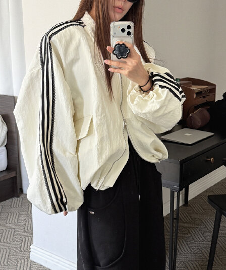 한 스타일 루즈핏 레이스 꾸밈음 대형 재킷