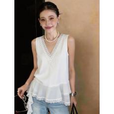 批发蕾丝拼接V领无袖背心女不规则下摆叠穿背心T恤<b class='q'>欧洲站</b>2026春装<b class='q'>新款</b>