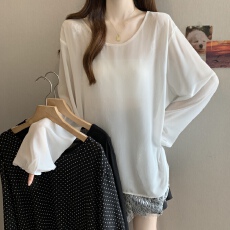 批发欧货薄款<b class='q'>雪纺</b>衫女假两件荷叶边轻奢宽松遮肉显瘦波点防晒衬衫夏季