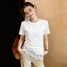 批发欧货2026夏新款减龄蕾丝拼接修身显瘦短袖<b class='q'>T</b><b class='q'>恤</b>女时尚上衣潮