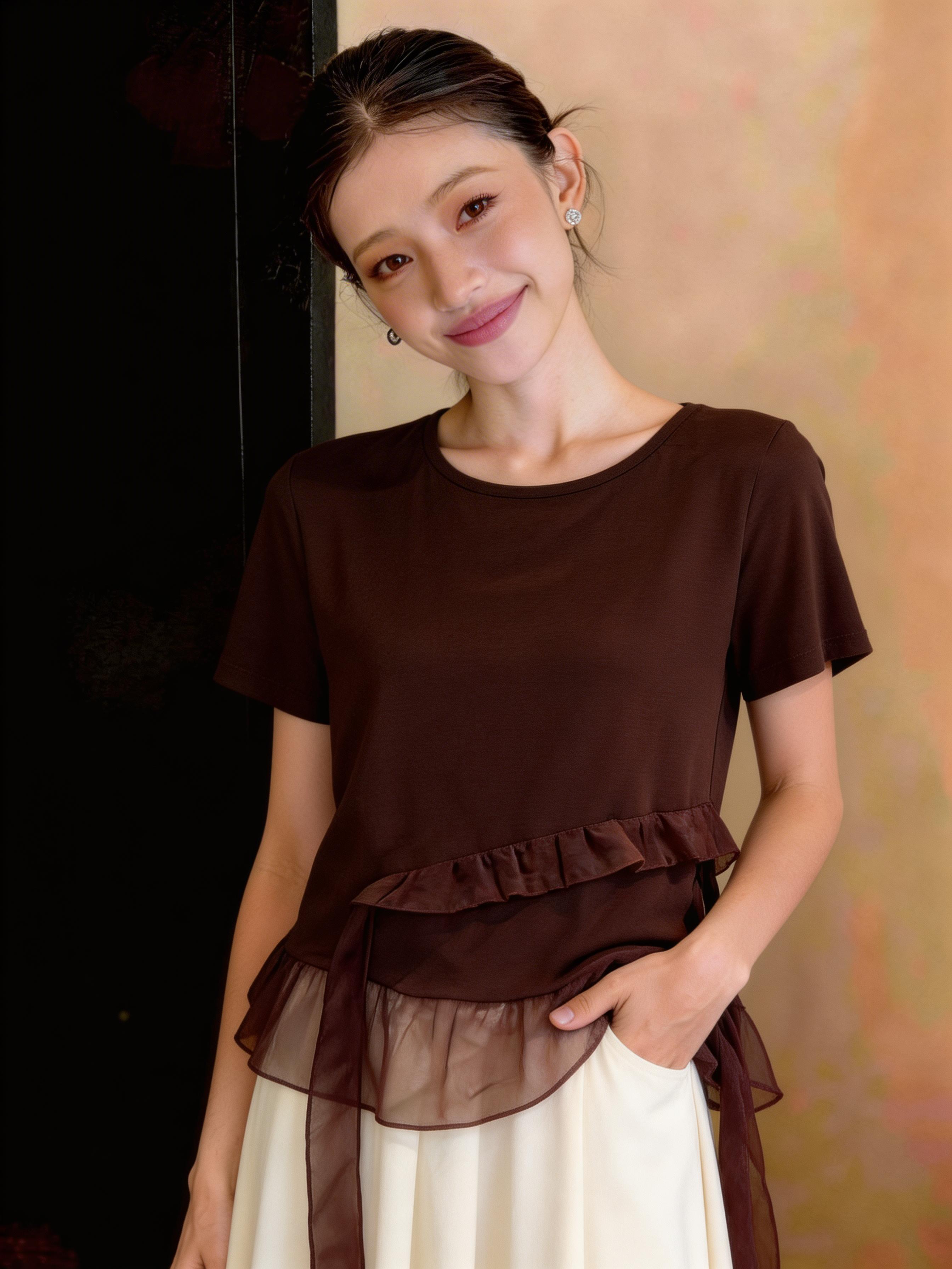 RY3888# 拼接蕾丝花边正肩短袖t恤女2026新款夏季宽松小个子洋气上衣