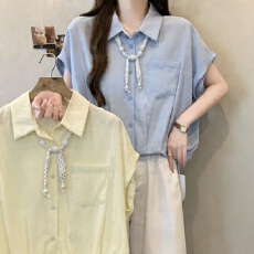 批发大码微胖妹妹韩系短袖衬衫女设计感洋气减龄简约百搭显瘦气质上衣