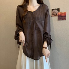 批发大码休闲宽松抽褶衬<b class='q'>衫</b>夏季新款防晒<b class='q'>空调</b><b class='q'>衫</b>上衣洋气两件套