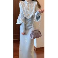 批发秋冬款国风加绒加厚<b class='q'>旗袍</b>新中式小洋装名媛高级感马甲连衣裙两件套