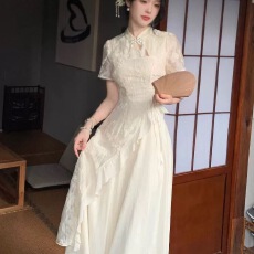 批发<b class='q'>改良</b>流苏绣花<b class='q'>旗袍</b>连衣裙女夏季国风不规则收腰长裙