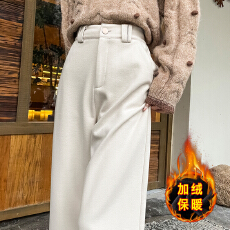 批发2025实拍直筒西裤女秋冬<b class='q'>高腰</b>休闲毛呢阔腿裤加绒小个子显瘦<b class='q'>九分裤</b>