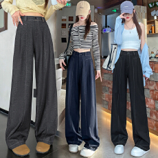 批发实拍2026春季新款垂感丹宁牛仔<b class='q'>西装</b>阔腿裤高腰显瘦窄版<b class='q'>休闲</b>直筒裤