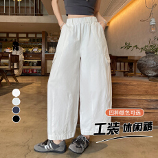批发实拍夏季2026新款工装裤休闲薄款九分小个子松紧腰显瘦阔腿弯刀裤