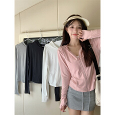 批发0601实拍粉色冰丝防晒衣女款夏季修身瑜伽服外套紧身上衣