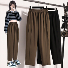 批发实拍实价西装裤女宽松显瘦加大码胖妹妹黑色休闲垂感烟管裤