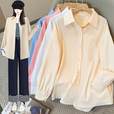 批发2026大码<b class='q'>胖</b>MM<b class='q'>女装</b>长袖衬衫简约大口袋宽松休闲上衣