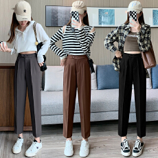 批发显瘦哈伦西装裤女宽松直筒高腰九分烟管裤