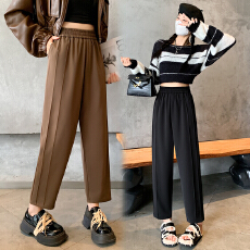 批发实拍实价西装裤女宽松显瘦加大码胖妹妹黑色休闲垂感烟管裤