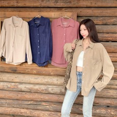 批发5958实拍复古灯芯绒衬衫外套女秋<b class='q'>冬</b>叠穿衬衣中长款宽松百搭上衣